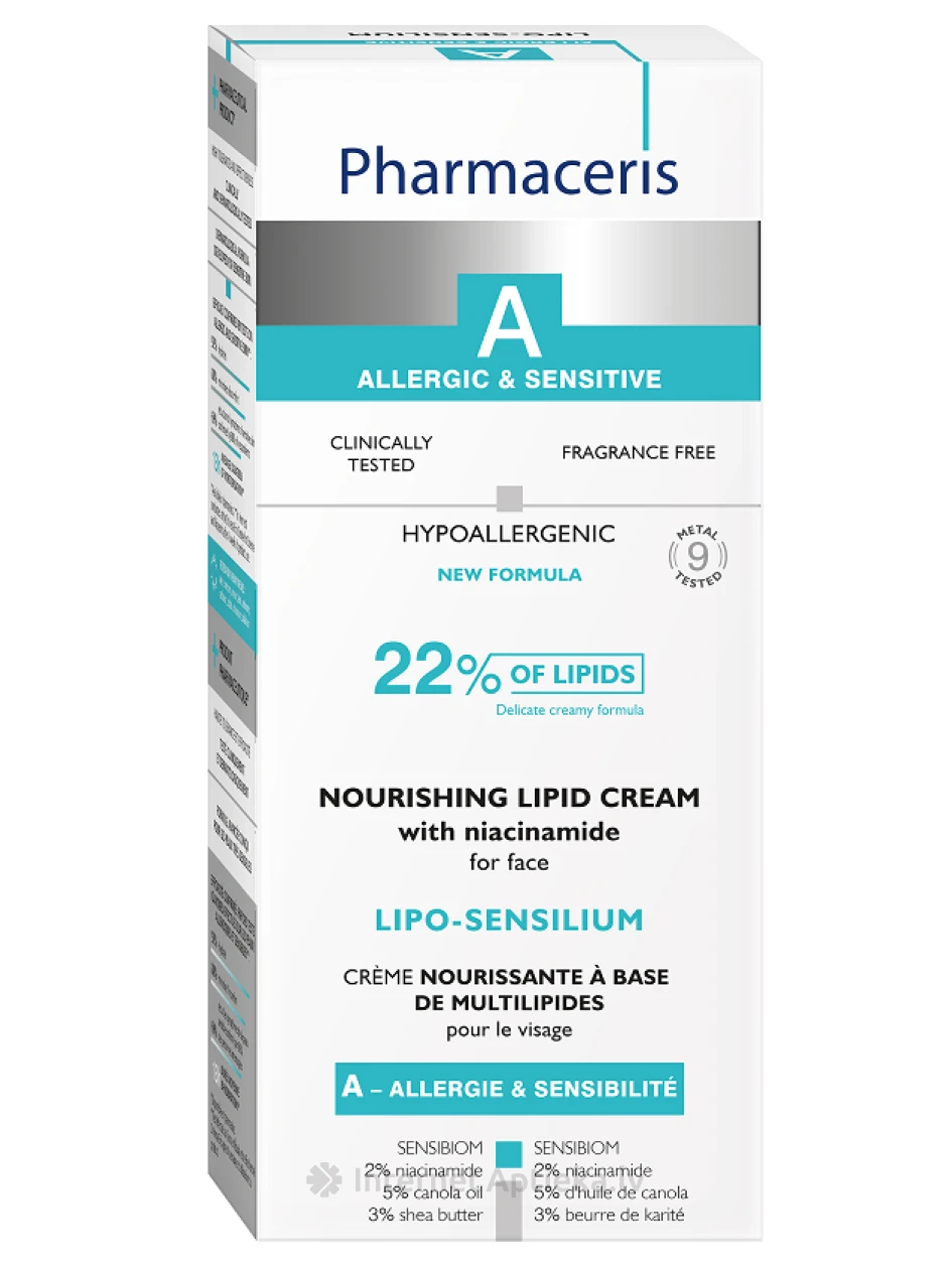 PHARMACERIS A LIPO-SENSILIUM питательный 22% липидный крем для лица с ниацинамидом, 50 мл | internetaptieka.lv