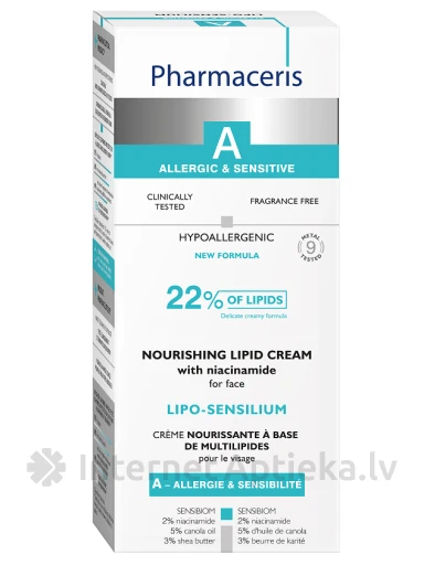 PHARMACERIS A LIPO-SENSILIUM питательный 22% липидный крем для лица с ниацинамидом, 50 мл | internetaptieka.lv