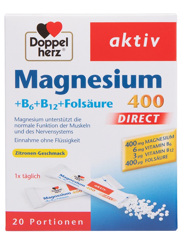 Doppelherz Aktiv Magnijs 400 +B6 +B12 +folskābe, 20 paciņas