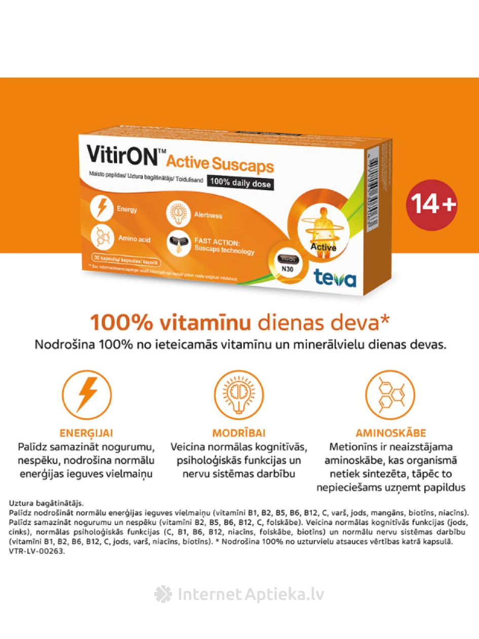VitirON Active Suscaps 100% daily dose kapsulas, 30 gb. | internetaptieka.lv