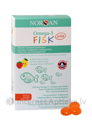 NORSAN OMEGA-3 FISK JELLY ar zemeņu un citronu garšu, 120 želejkonfektes | internetaptieka.lv