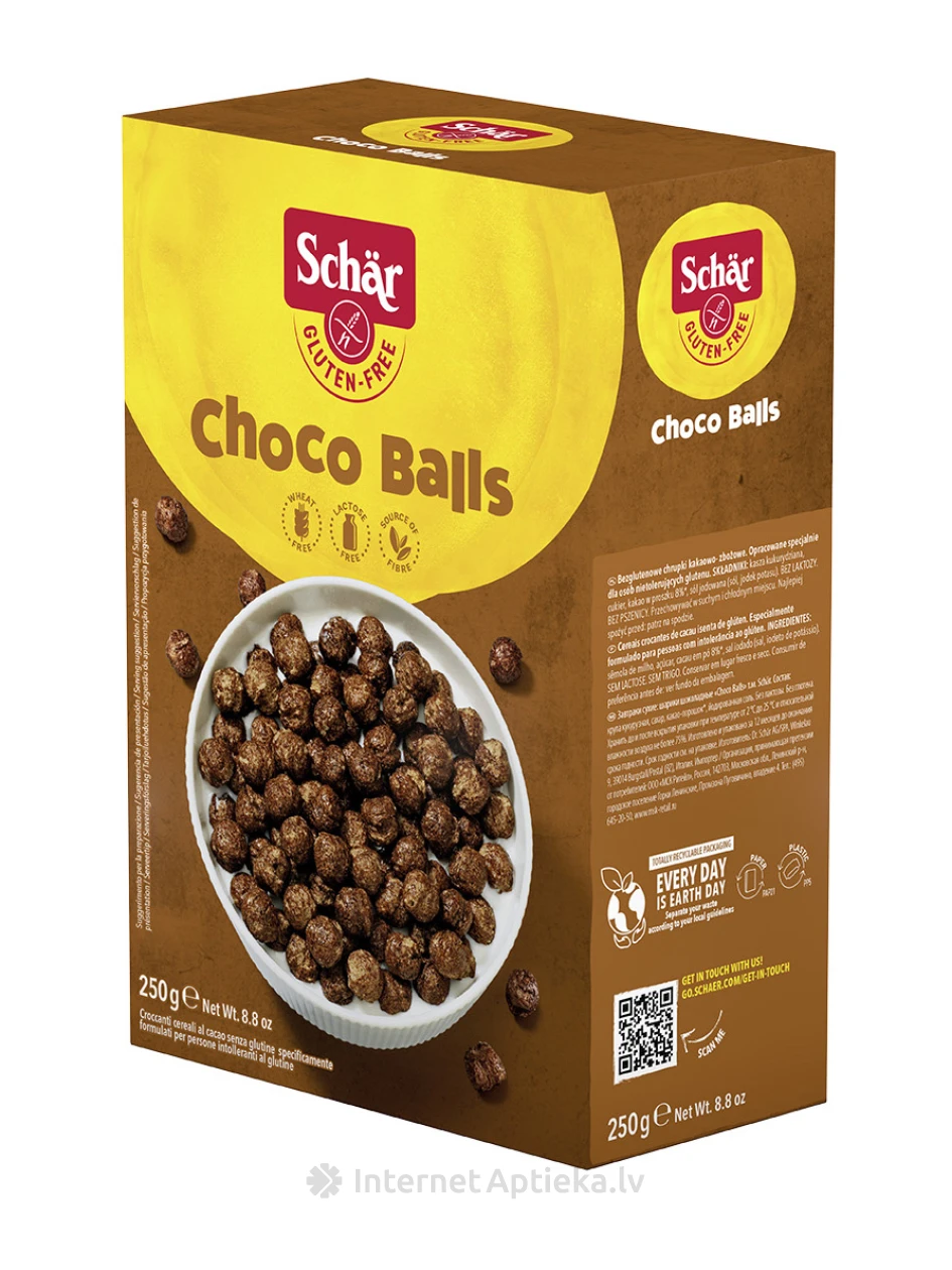 Schär CHOCO BALLS хлопья без глютена с какао, 250 г | internetaptieka.lv