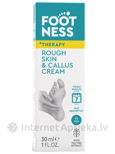 FOOTNESS 2% Salitsüülhappe ja teepuu ekstraktiga kreem paksenenud naha ja villide jaoks, 30 ml | internetaptieka.lv