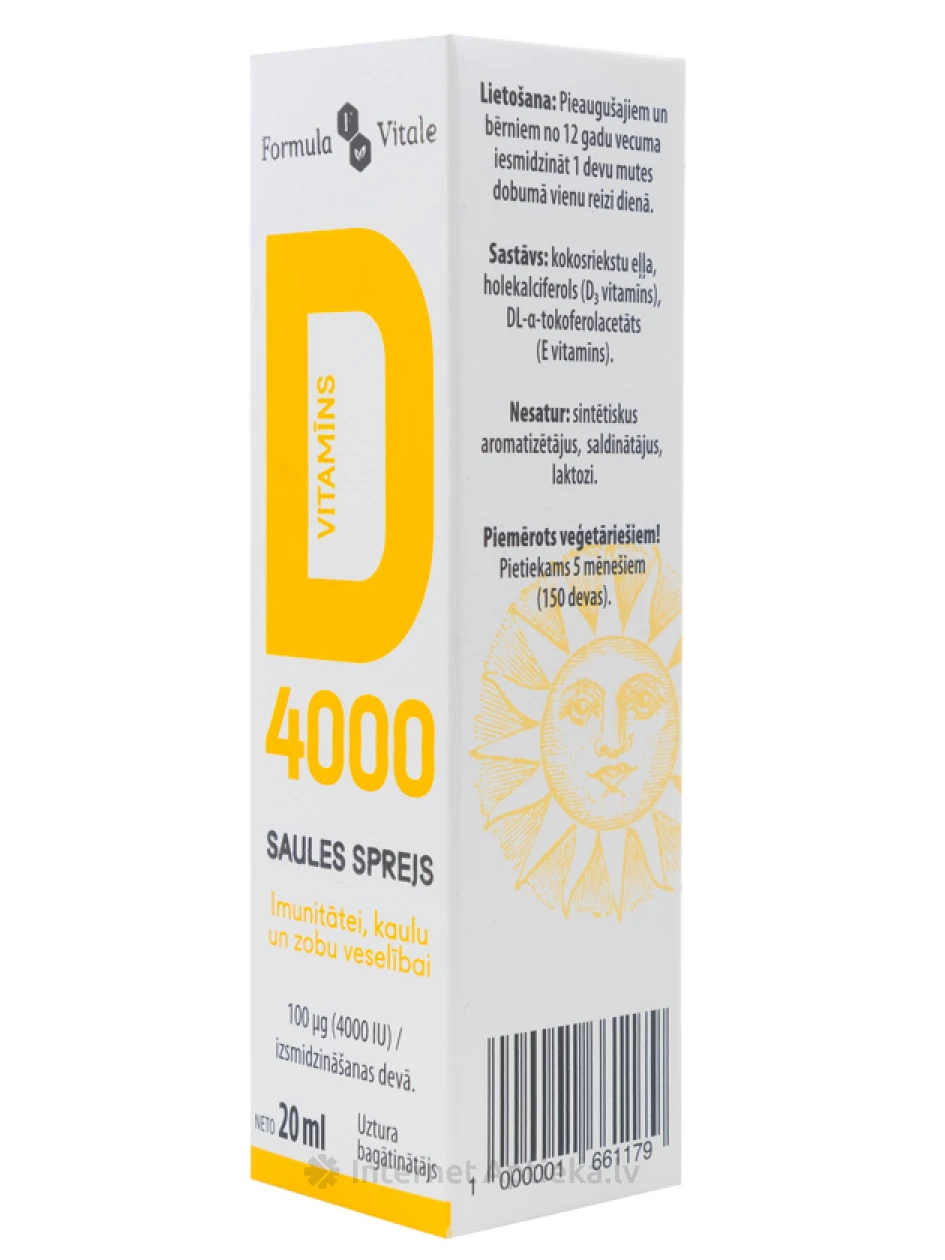 Formula Vitale D-vitamiini 4000 päikesesprei, 20 ml | internetaptieka.lv