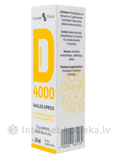 Formula Vitale D-vitamiini 4000 päikesesprei, 20 ml | internetaptieka.lv