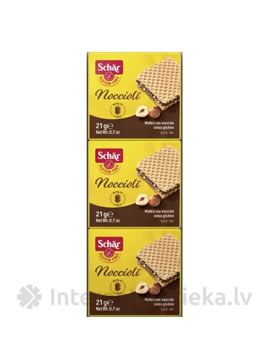 Schär Nocciloli bezglutēna vafeles ar šokolādi un lazdu riekstiem, 3 x 21 g | internetaptieka.lv