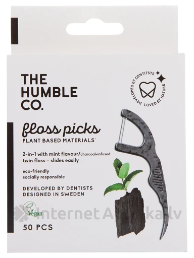 HUMBLE zobu diegs ar turētāju CHARCOAL, 50 gab. | internetaptieka.lv