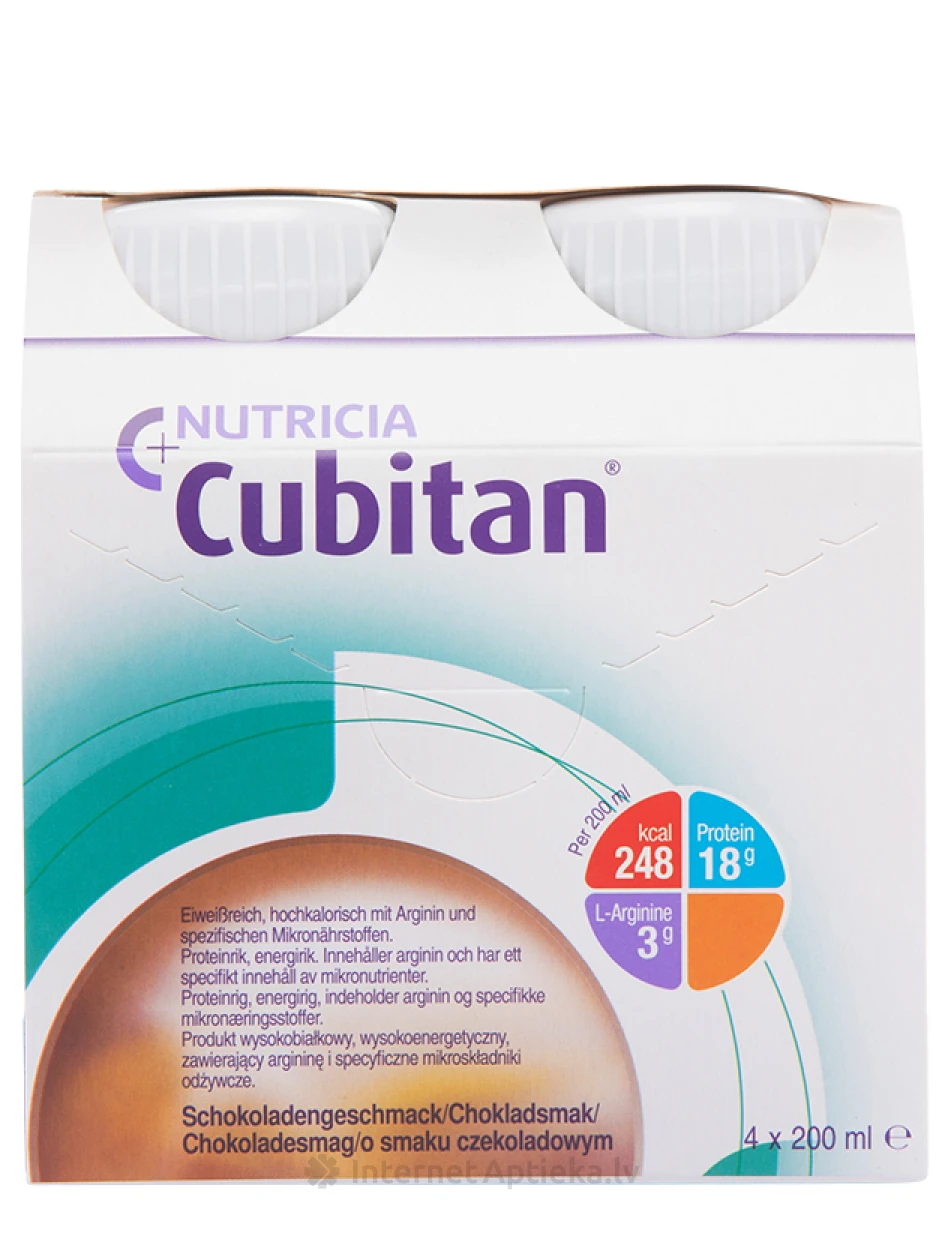 Nutricia Cubitan ar šokolādes garšu, 4 x 200 ml | internetaptieka.lv