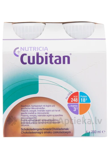 Nutricia Cubitan ar šokolādes garšu, 4 x 200 ml | internetaptieka.lv