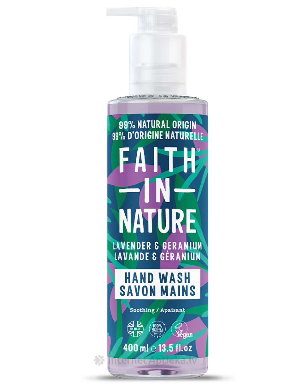 FAITH IN NATURE Средство для мытья рук Лаванда и герань, 400 мл | internetaptieka.lv