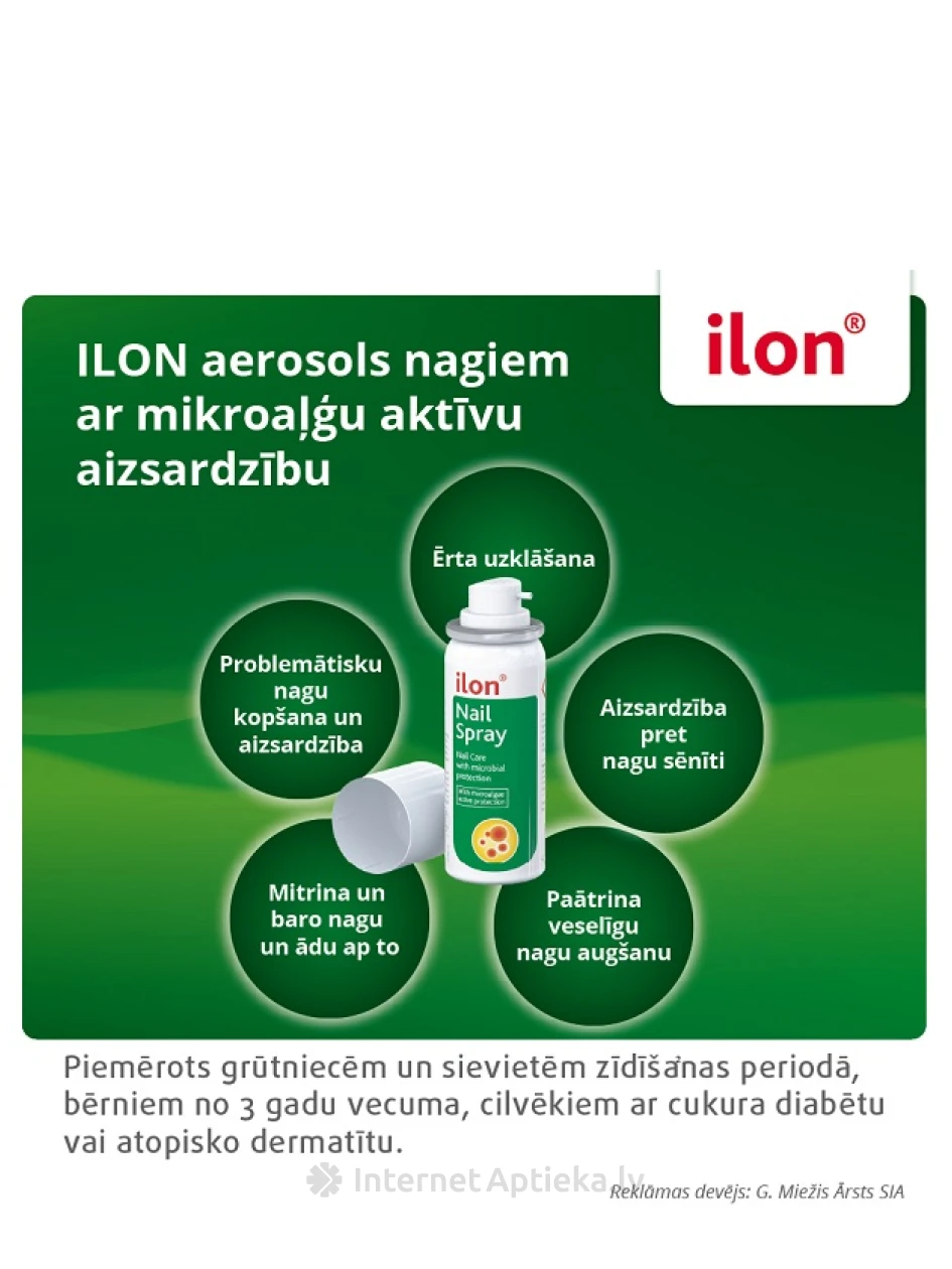 Ilon  спрей для ногтей с активной защитой от микроводорослей, 50 мл | internetaptieka.lv