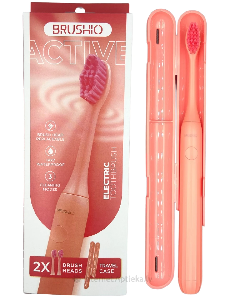 Brushio Active elektriskā zobu birste ar futlāri rozā | internetaptieka.lv