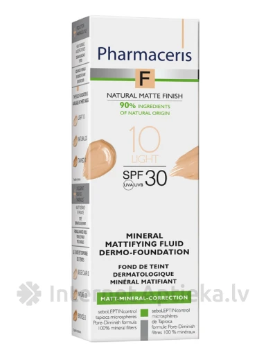 Pharmaceris F матирующий минеральный тональный крем SPF30, 10 light, 30 мл | internetaptieka.lv