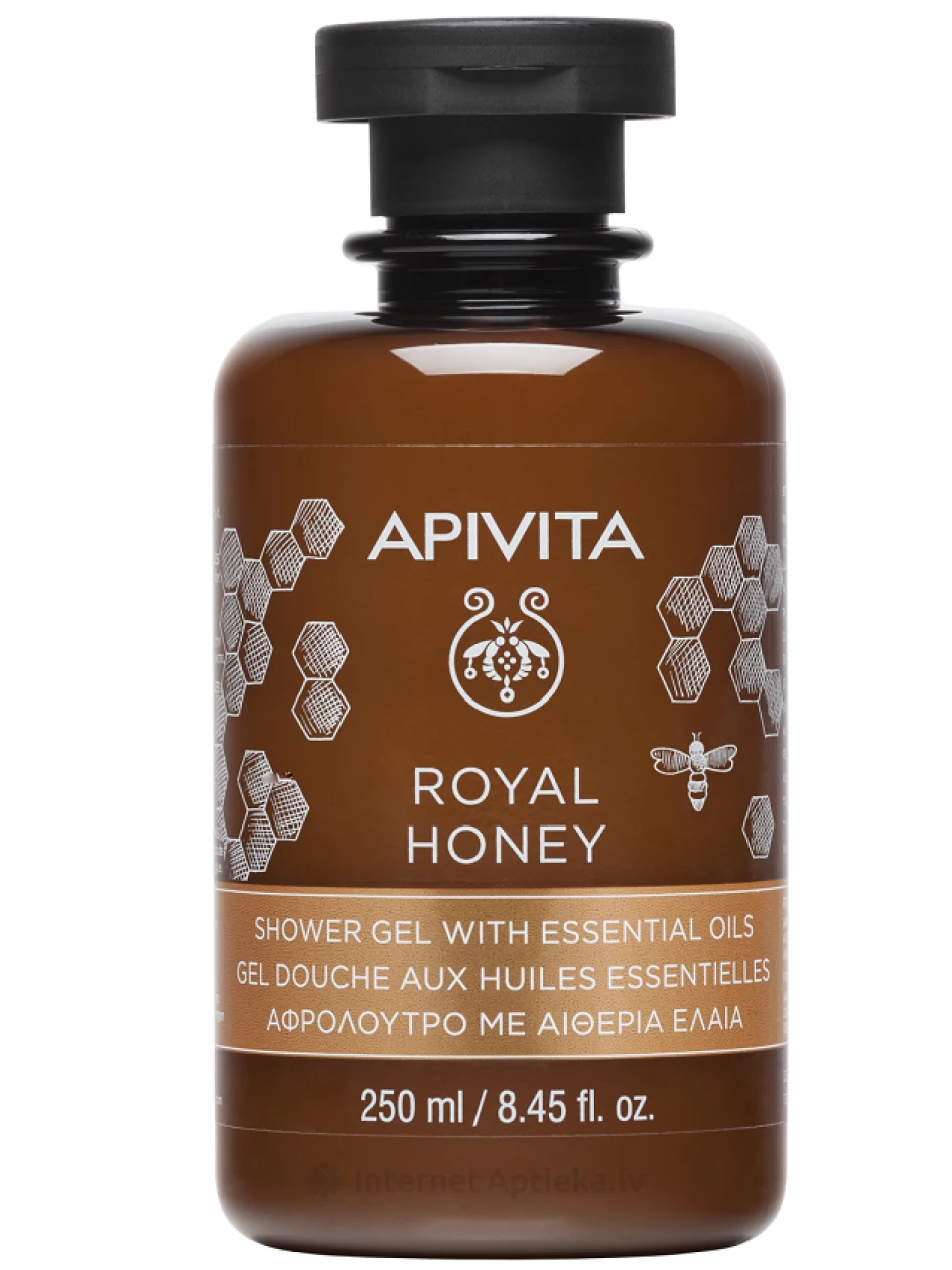 APIVITA ROYAL HONEY kreminis dušo gelis su eteriniais aliejais ir medumi, 250 ml | internetaptieka.lv