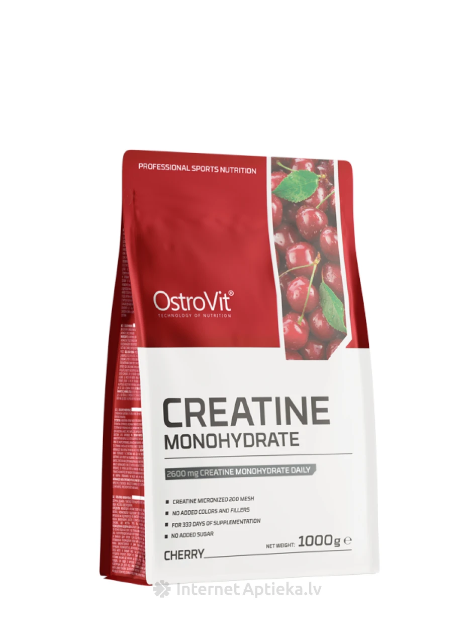 OstroVit 100% Creatine Monohydrate Cherry Pulber, 1000 g | internetaptieka.lv