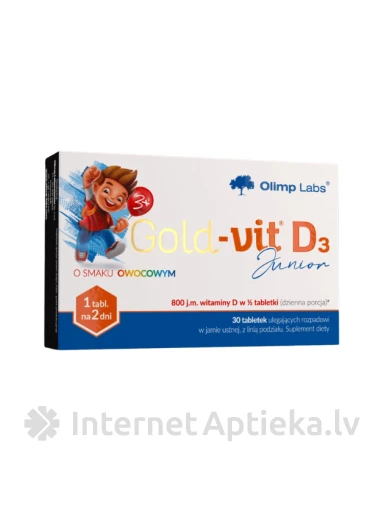 Olimp Labs Gold–vit D3 Junior su ksilitoliu, 30 burnoje tirpstančių tablečių | internetaptieka.lv