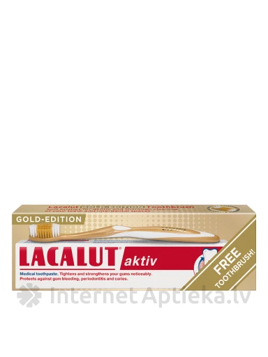 Lacalut Gold Edition Lacalut Aktiv zobu pasta + zobu birste dāvanā, 75 ml | internetaptieka.lv