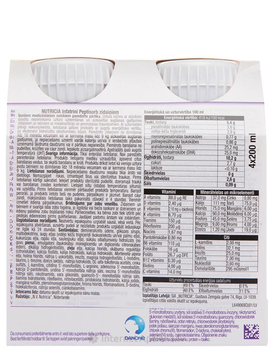 Infatrini Peptisorb, 4 x 200 ml | internetaptieka.lv