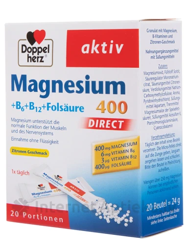 Doppelherz Aktiv Magnesium-400+B6+B12+foolhape, 20 pakki | internetaptieka.lv