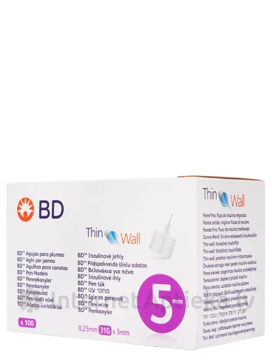 BD Thin Wall 5MM Иглы для инъекций инсулина, 0.25 мм х 5 мм, 31 г, 100 шт. | internetaptieka.lv