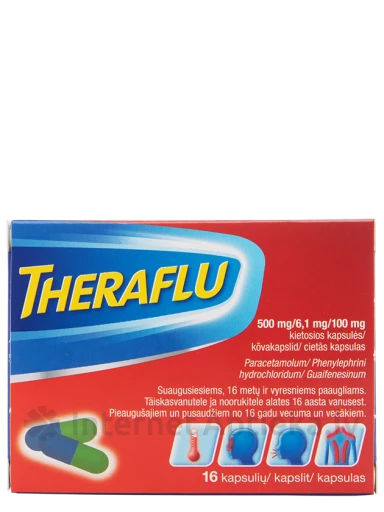 Theraflu 500 / 6.1 / 100 mg, 16 kapsulas | internetaptieka.lv