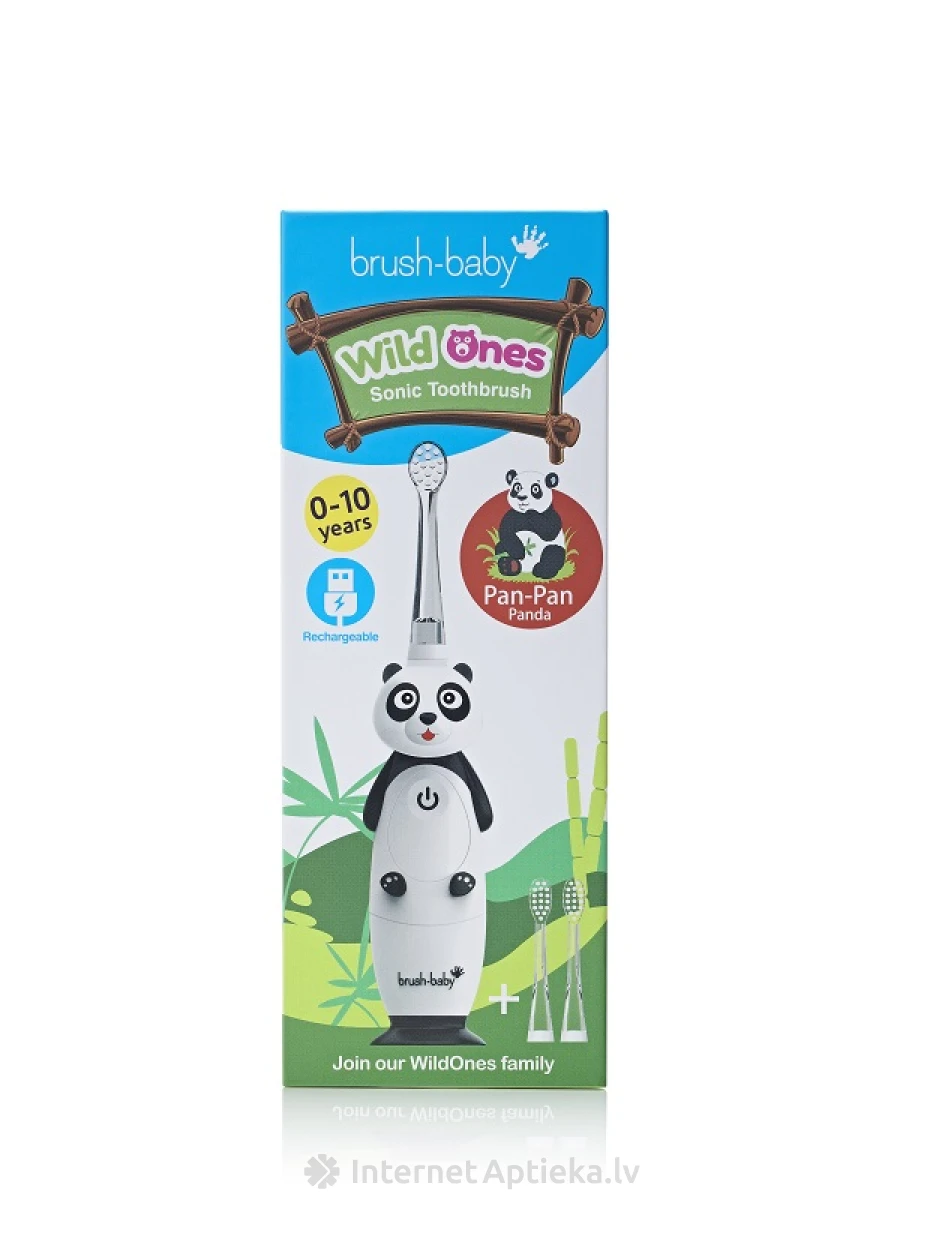 Brush-Baby WildOne eletriskā zobu birste panda 0-10 gadiem, 1 шт. | internetaptieka.lv
