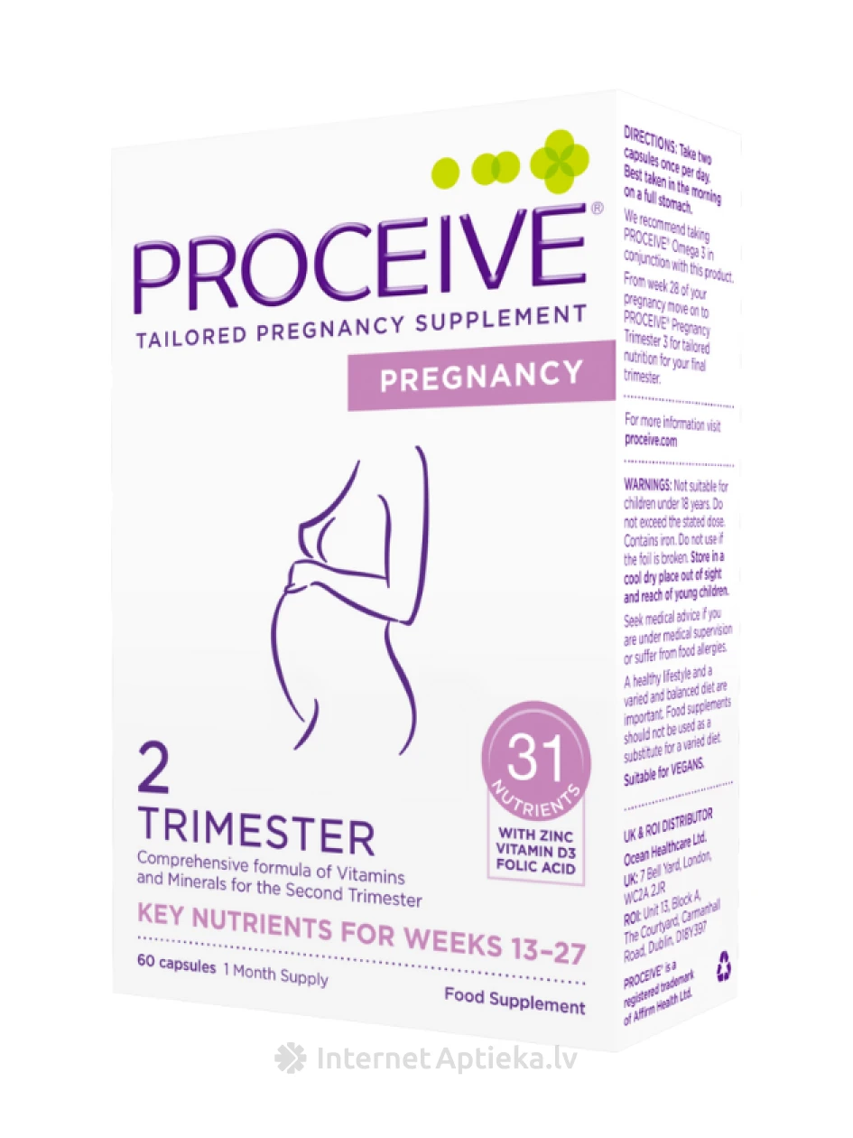 PROCEIVE Trimester 2 Витамины для беременных, 60 капсул | internetaptieka.lv