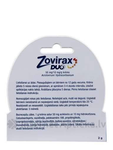 Zovirax Duo 50 мг/10 мг/г, 2 г | internetaptieka.lv