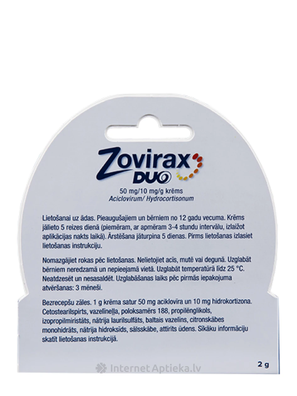 Zovirax Duo 50 мг/10 мг/г, 2 г | internetaptieka.lv