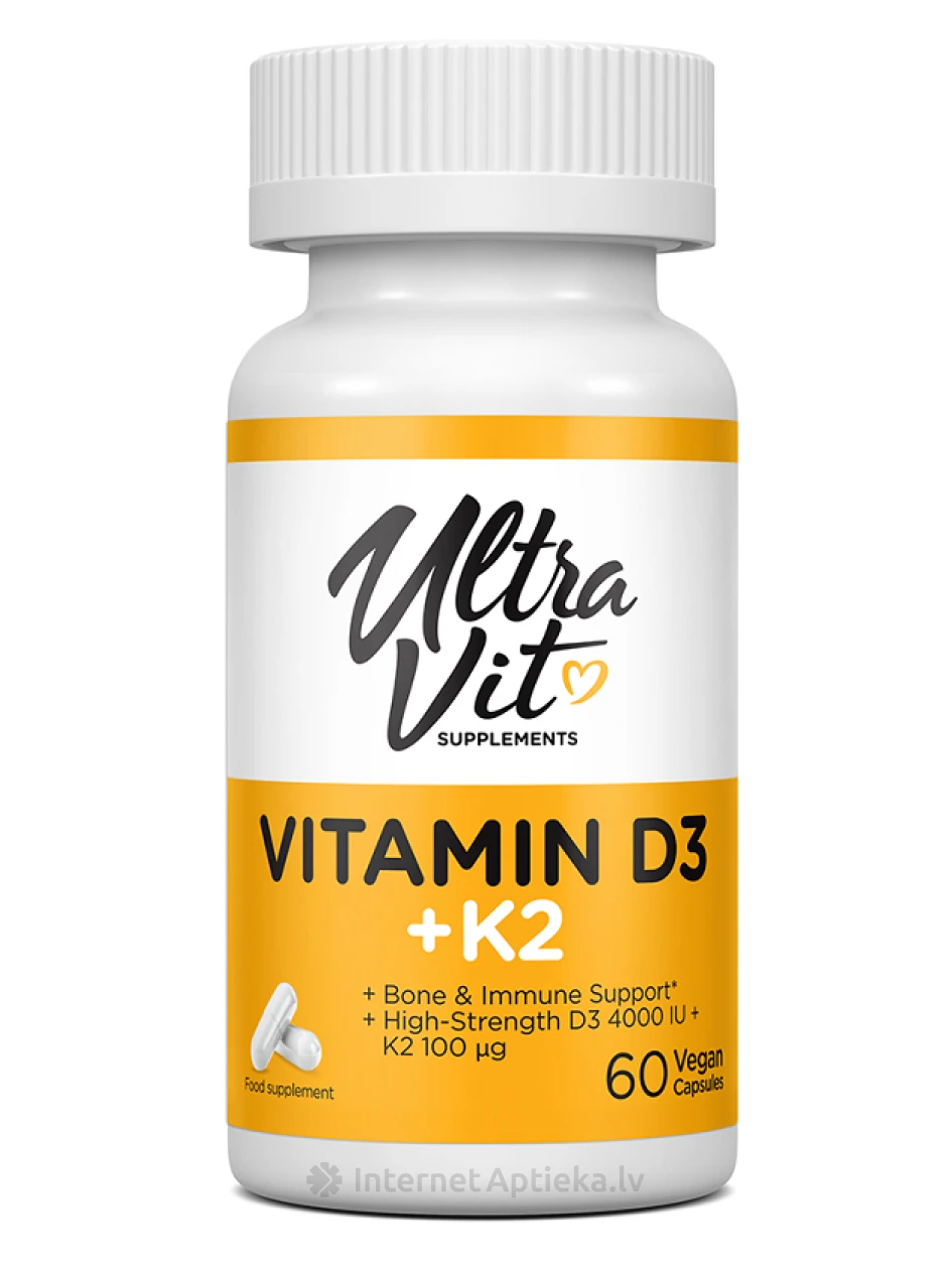 UltraVit Vitamin D3 4000IU + K2 kapsulas, 60 gb. | internetaptieka.lv