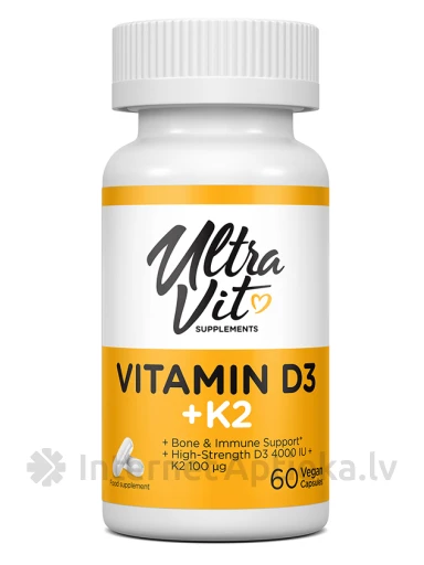 UltraVit Vitamin D3 4000IU + K2 kapsulas, 60 gb. | internetaptieka.lv