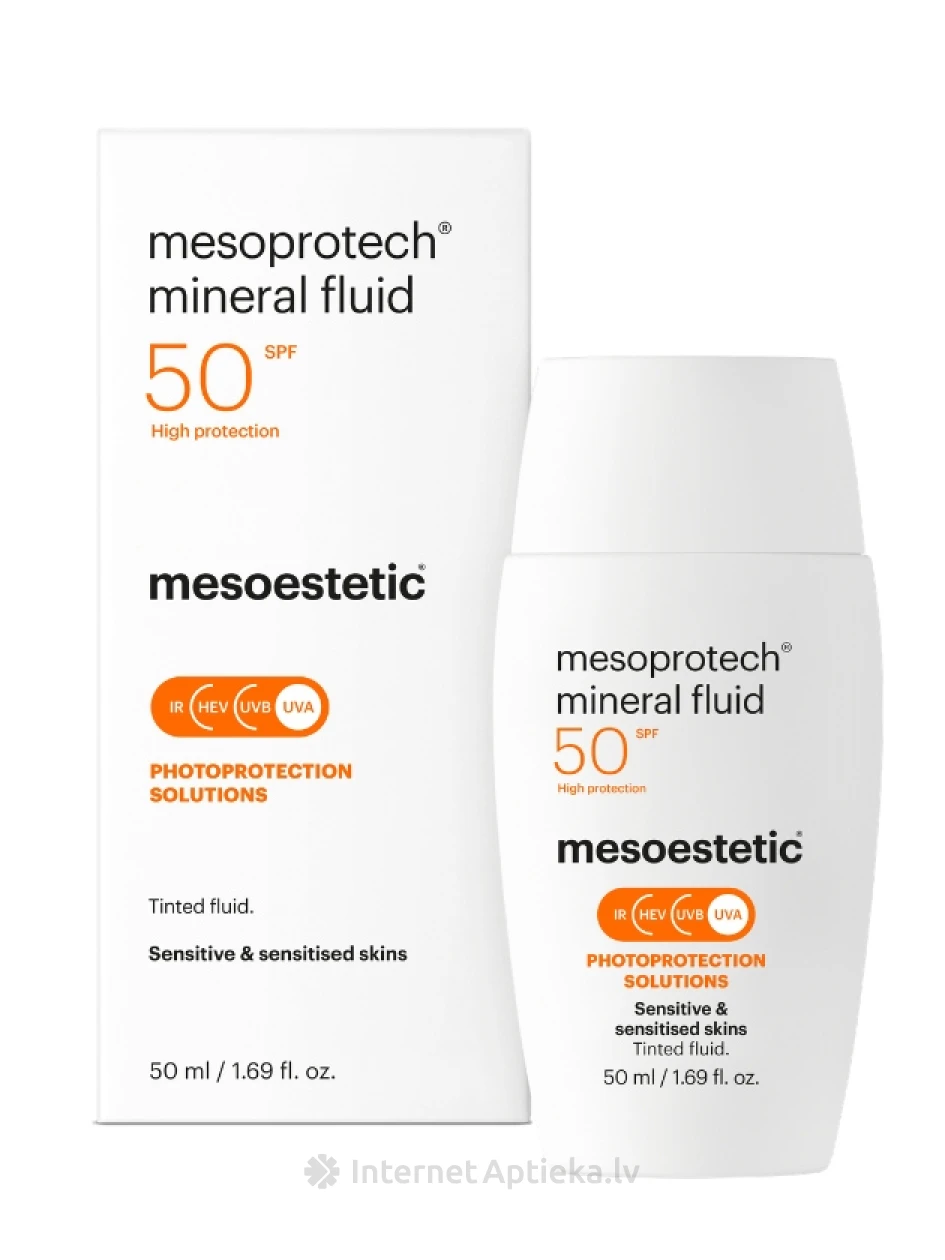 Mesoestetic mesoprotech mineral fluid  50+ saules aizsargkrēms ar minerālo UV filtru, 50 ml | internetaptieka.lv