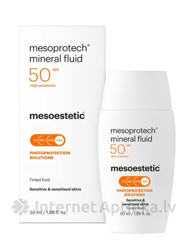 Mesoestetic mesoprotech mineral fluid  50+ saules aizsargkrēms ar minerālo UV filtru, 50 ml | internetaptieka.lv