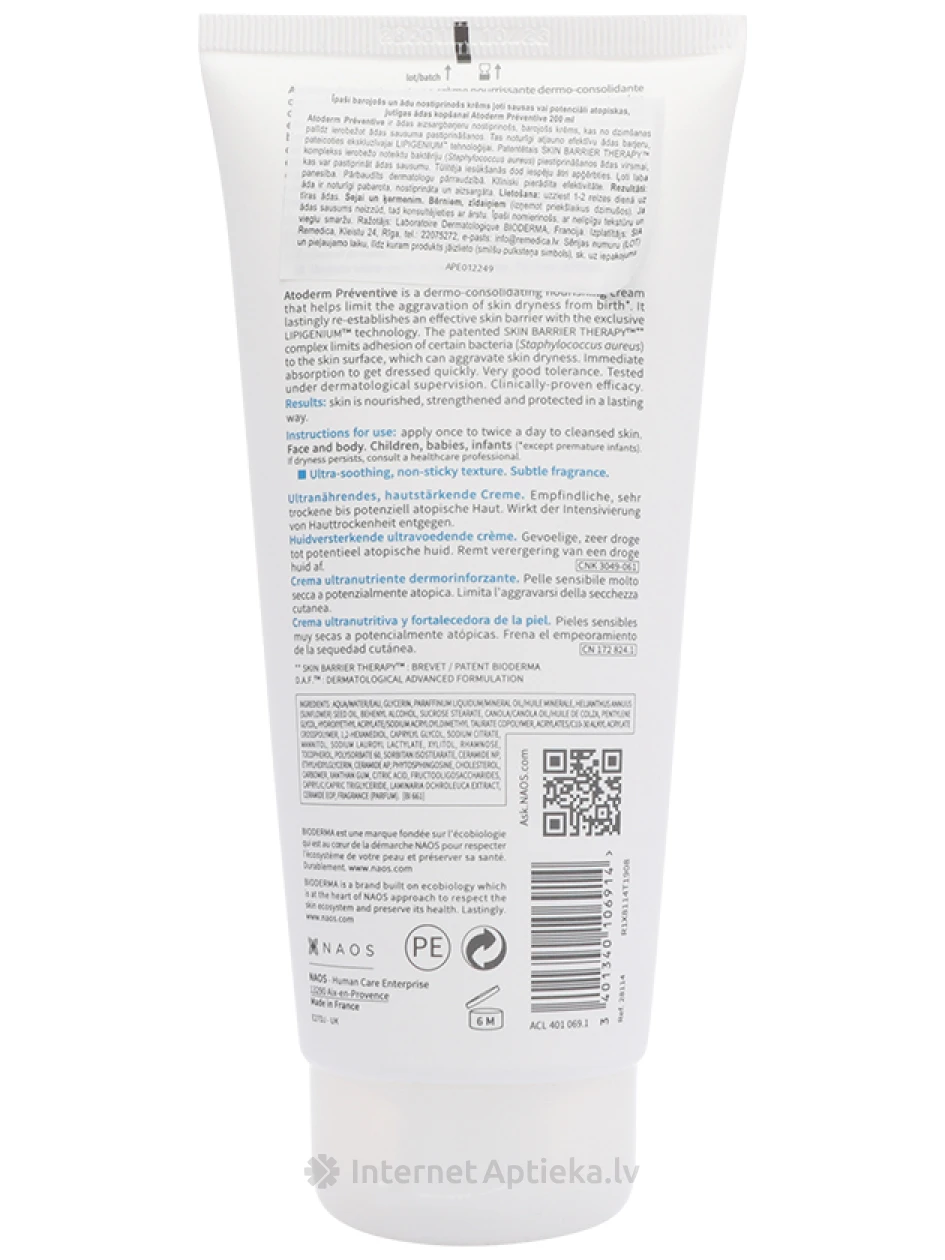 Bioderma Atoderm Preventive детский крем для сухой кожи, 200 мл | internetaptieka.lv