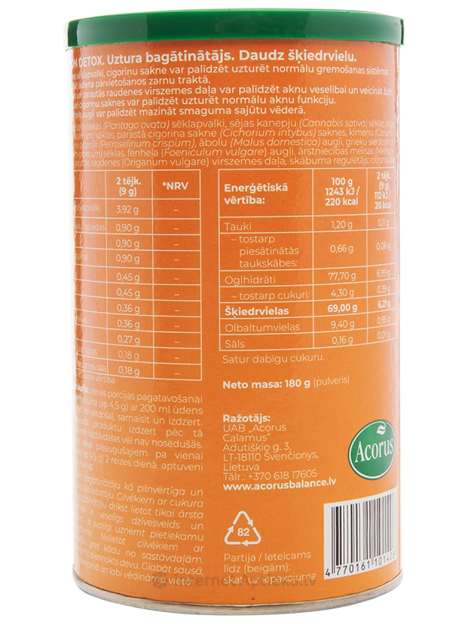 Acorus Balance, Fiber Complex, FIBER COLON DETOX, 180 g | internetaptieka.lv