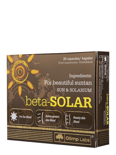 Olimp Labs Beta Solar ühtlaseks ja kauniks päevitamiseks päikese käes ja solaariumis, 30 kapslit | internetaptieka.lv