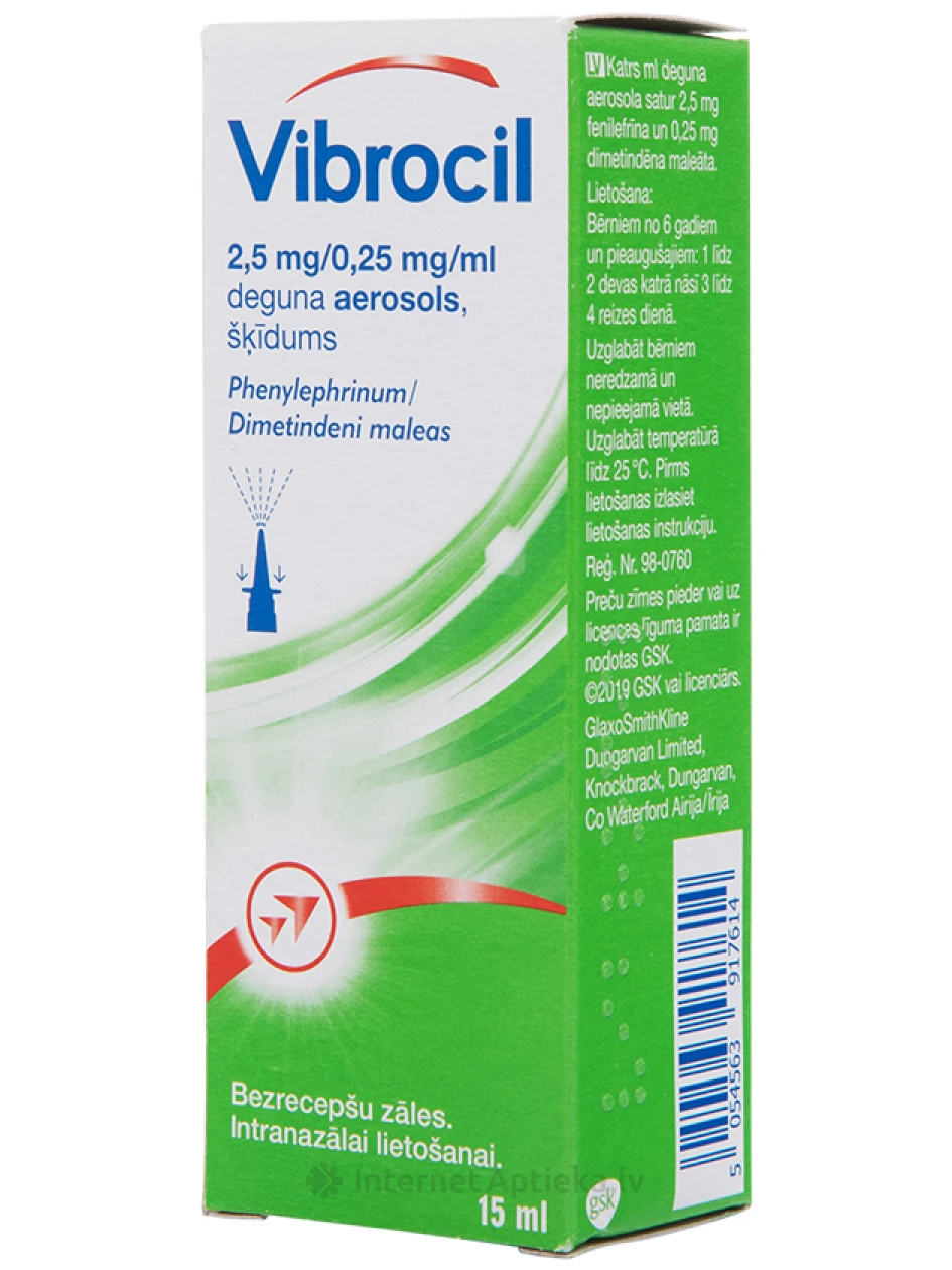 VIBROCIL 2.5mg/0.25mg/ml deguna aerosols, 15 ml | internetaptieka.lv