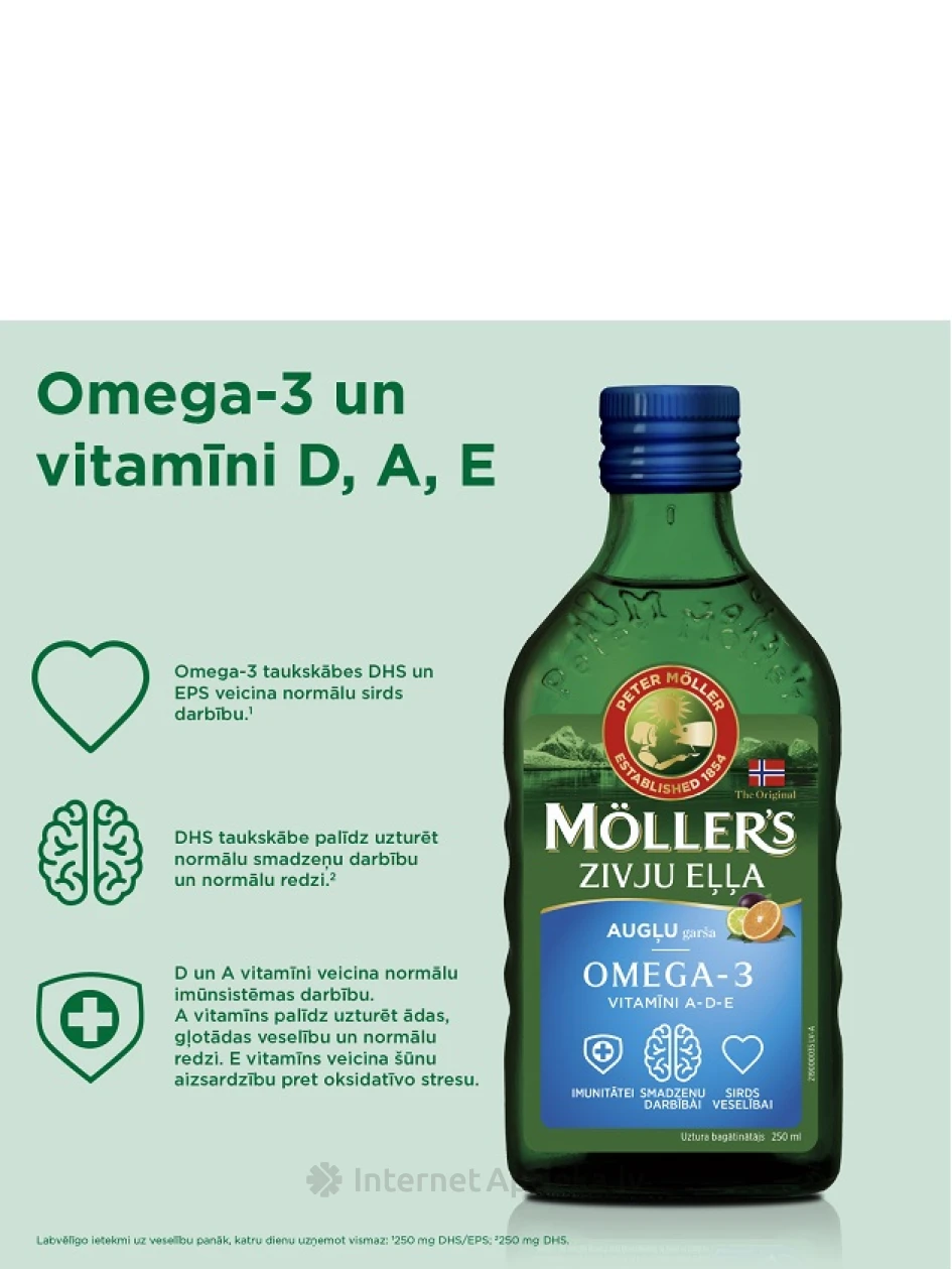 Möller′s Omega-3 zivju eļļa ar augļu garšu, 250 ml | internetaptieka.lv
