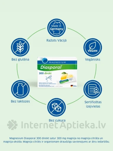 Magnesium Diasporal 300 direkt (magnijs) ar citronu garšu, 20 paciņas | internetaptieka.lv