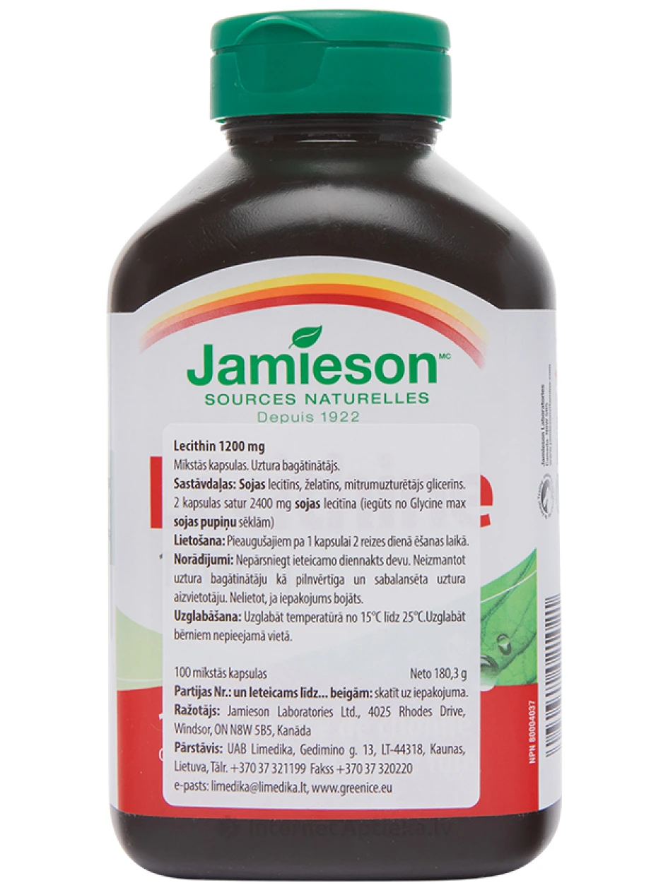 Jamieson Lecithin lecitīns 1200 mg, 100 kapsulas | internetaptieka.lv