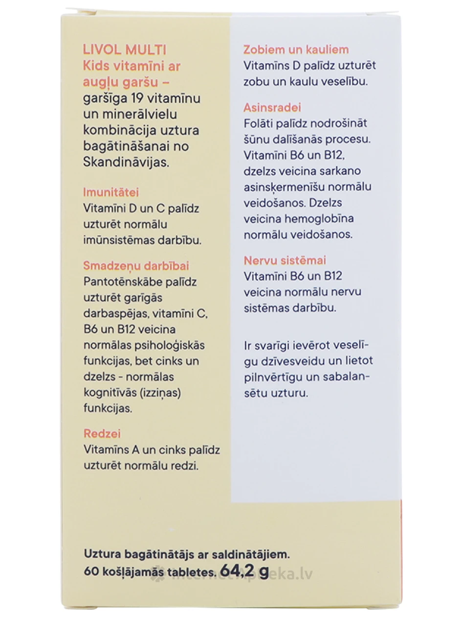 Livol Multi Kids košļājamās tabletes ar augļu garšu, 60 tabletes | internetaptieka.lv