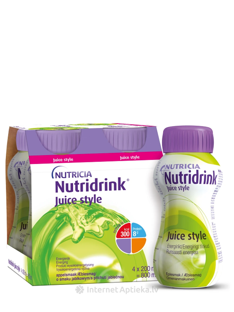 Nutricia Nutridrink Juice Style ar ābolu garšu, 4*200 ml | internetaptieka.lv