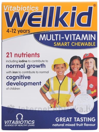 Vitabiotics Wellkid мультивитамины с фруктовым вкусом, детям 4 - 12 лет, 30 таблеток | internetaptieka.lv