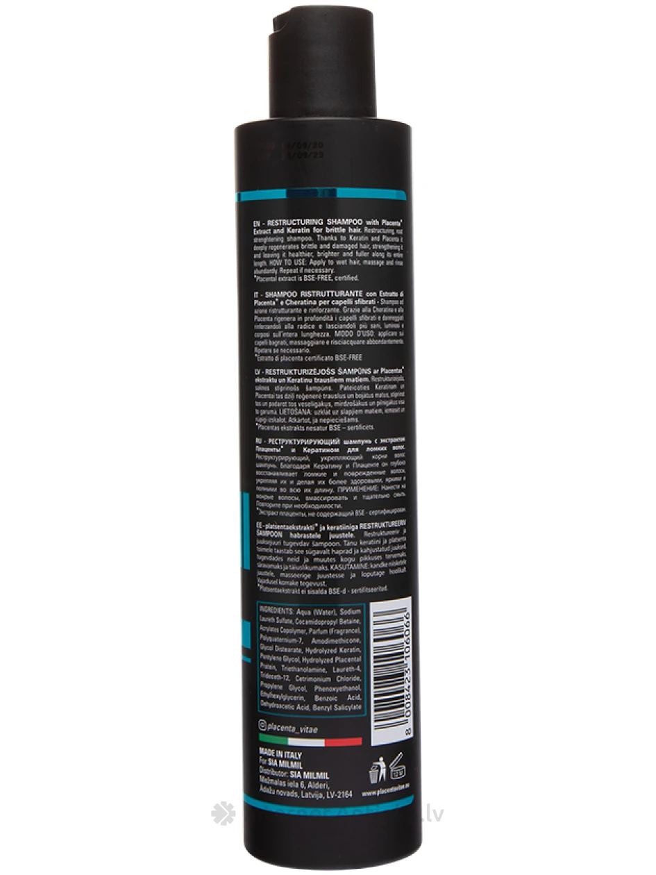 РЕСТРУКТУРИЗУЮЩИЙ ШАМПУНЬ PLACENTA VITAE С КРЕАТИНОМ, 250 МЛ | internetaptieka.lv