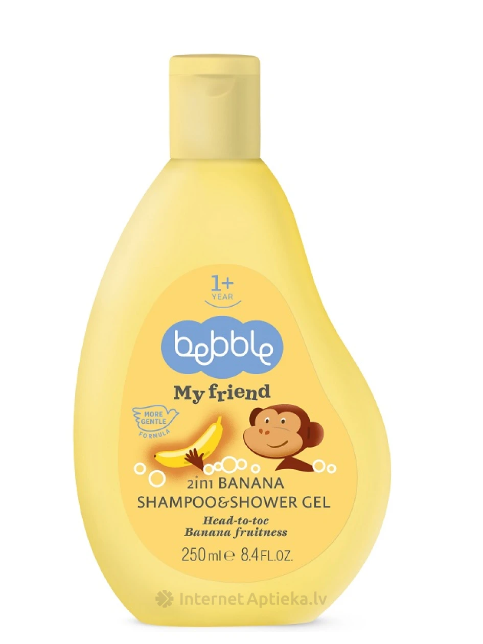 Bebble Mt friend 2in1, гель для душа и шампунь, банан, 1+, 250мл | internetaptieka.lv