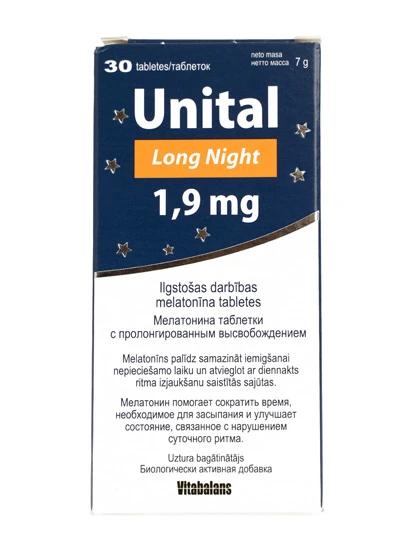 Unital Melatonīns Long Night 1.9mg, 30 tabletes