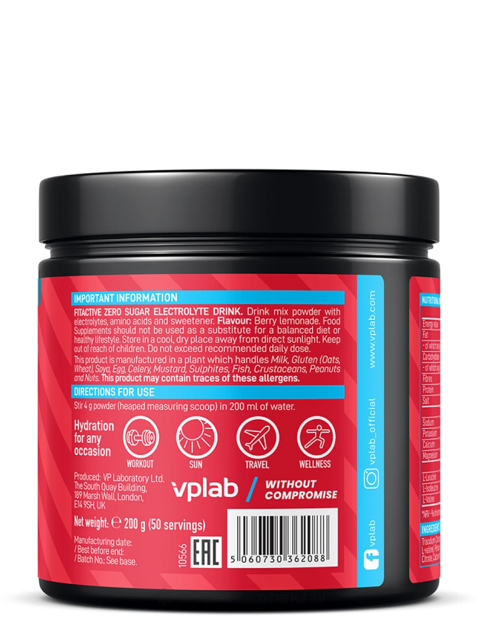 Vplab FitActive Zero Lemonade Pulveris, 200 g | internetaptieka.lv