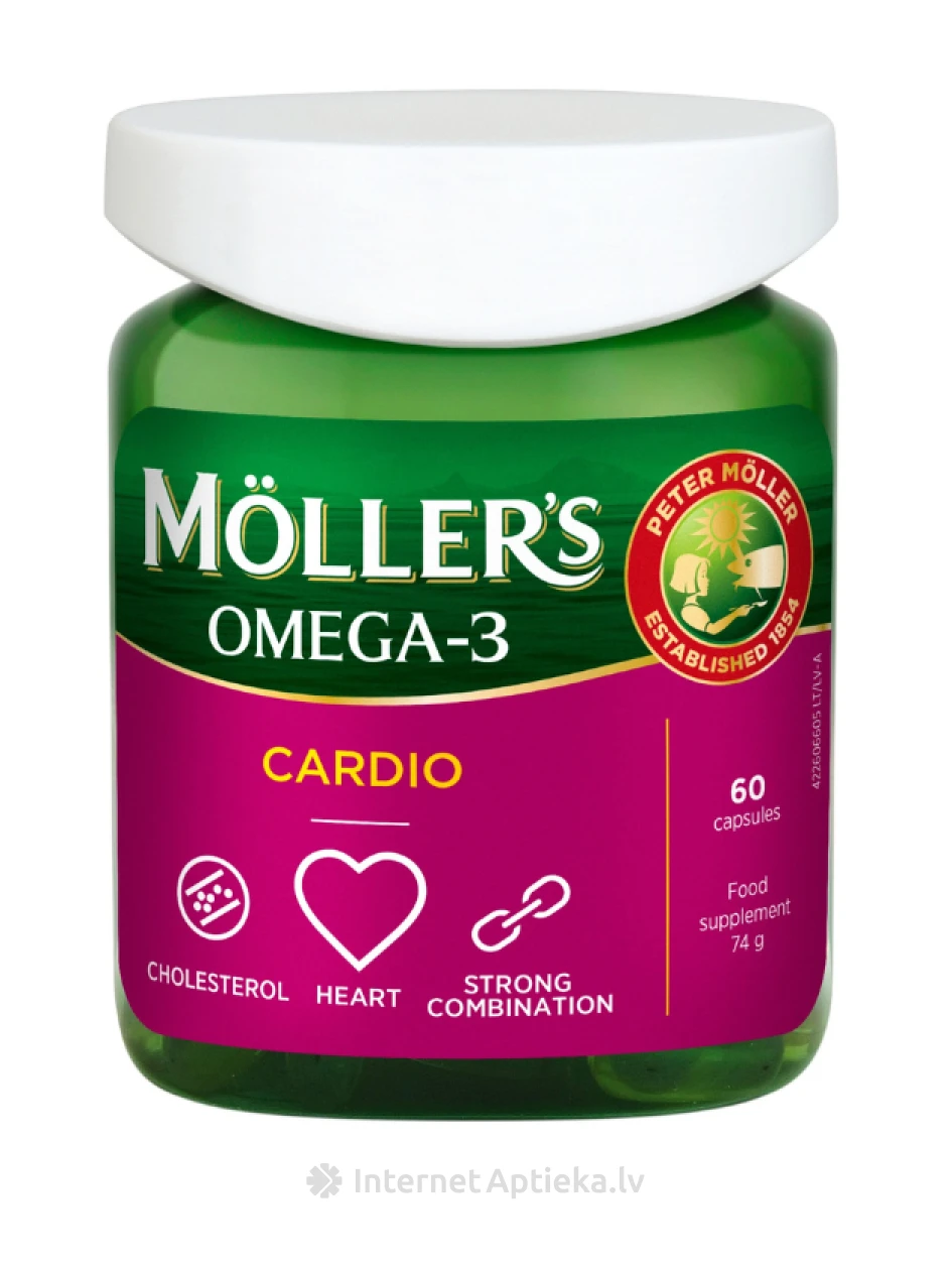 Möller’s Omega-3 Cardio zivju eļļas kapsulas, 60 gab | internetaptieka.lv