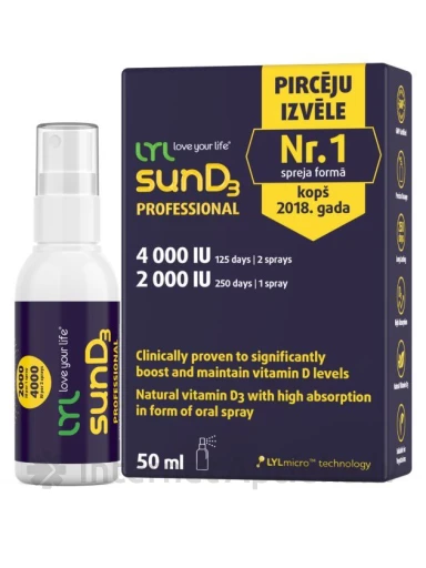 LYL sunD3 PROFESSIONAL 4 000 SV | 2 000 SV, sprejs, 50 ml | internetaptieka.lv