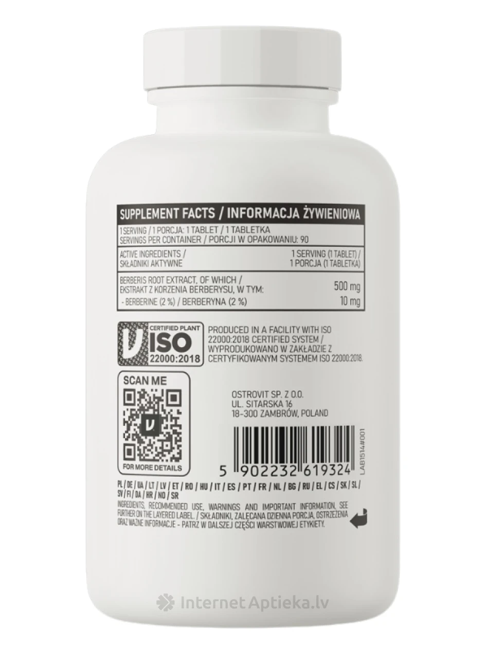 OstroVit Berberine VEGE tabletės, 90 vnt. | internetaptieka.lv